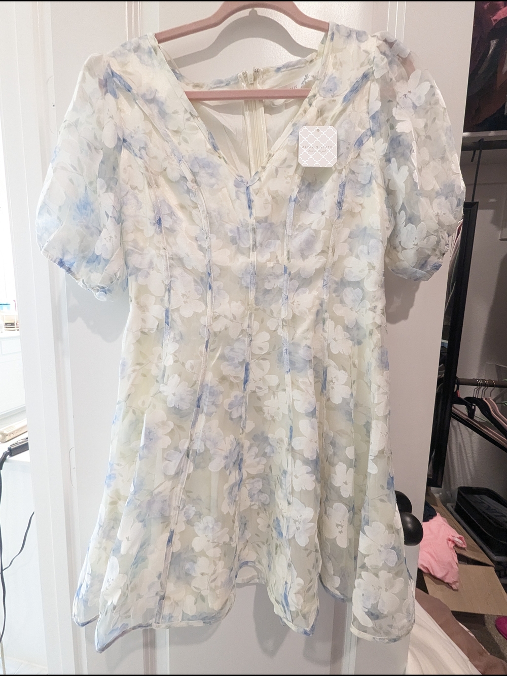 Altar'd State Floral Mini Dress in White, Light Blue, Cream